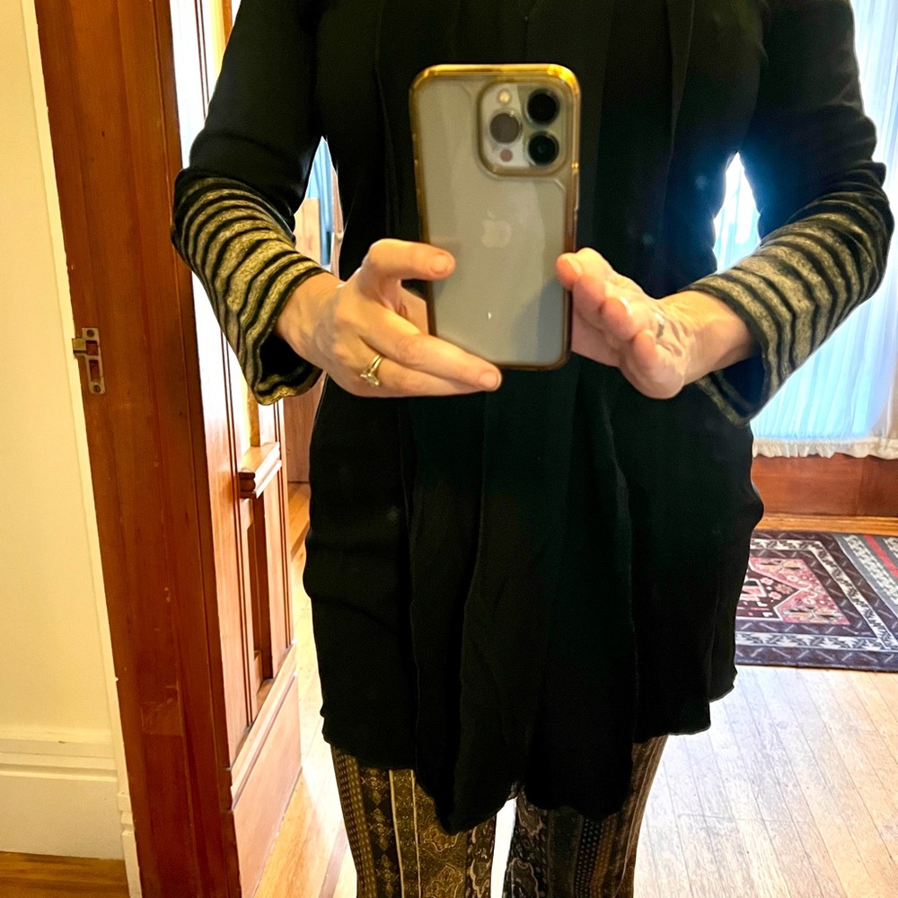 Isabel de Pedro black zippered jacket with chiffon trim and striped sleeves 12